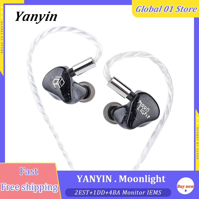 Yanyin Moonlight 2EST + 4BA + 1 Dynamic Driver Hybrid IEMs 2Pin 0.78mm Cable HiFi Audiophile In Ear Monitor Earphones