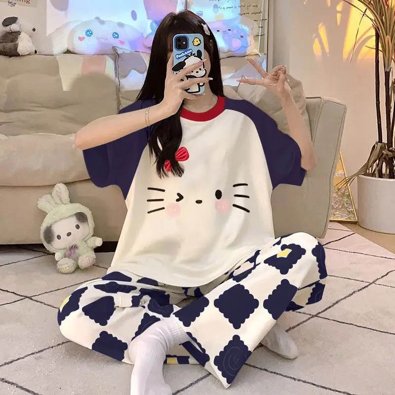 

Sanrio Lady Pajamas 2 Piece Hello Kitty Pijama Pant Short Sleeve Sleepwear Summer Nightgown Kawaii Pyjama Student Home Wear New