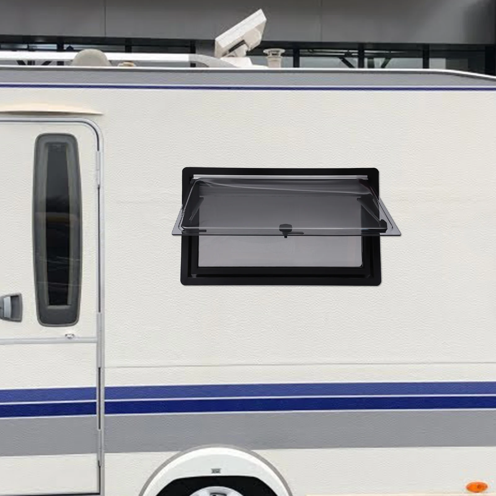 Jendela Ventilasi Ekstrapola RV Tahan Lama 900x500mm, 70 °   Bukaan Maksimal, Bingkai Dua Warna Hitam & Putih, Peningkatan Kenyamanan Perjalanan