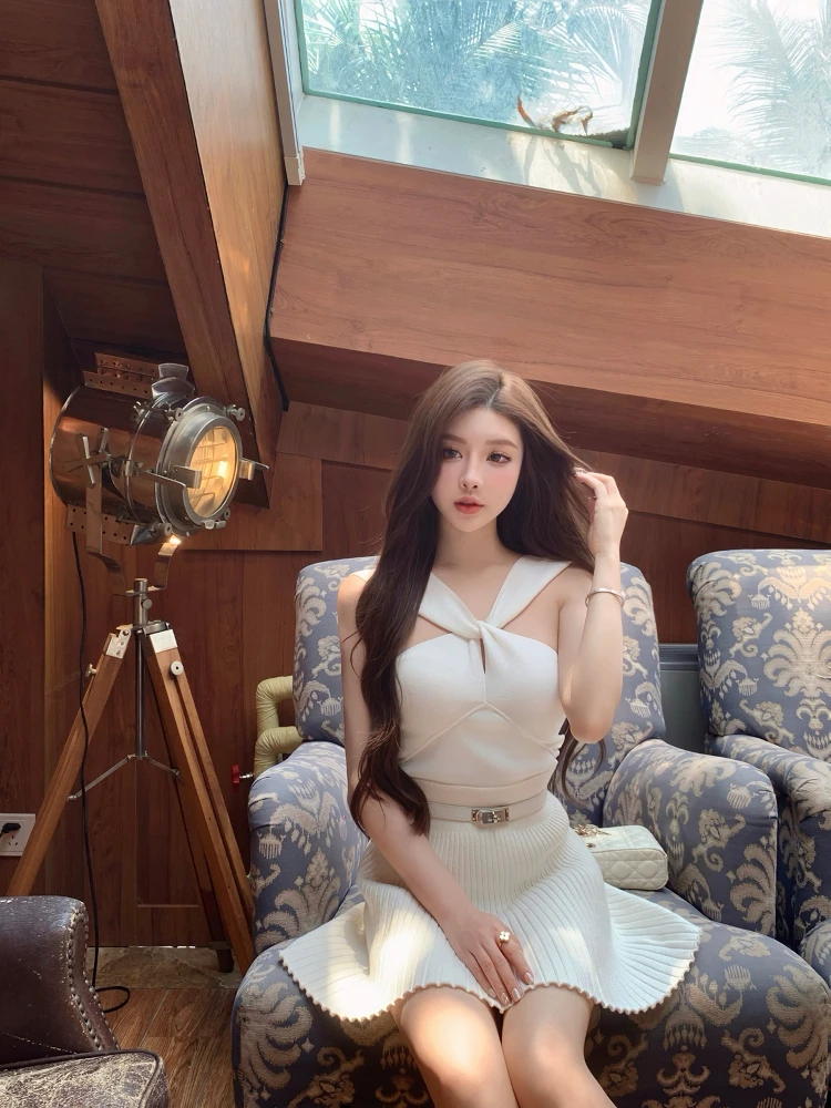 

Вязаный жилет JUNSTUDIO с перекрестным узором, дизайнерский, с узлом на шее, оригинальный, модный женский топ