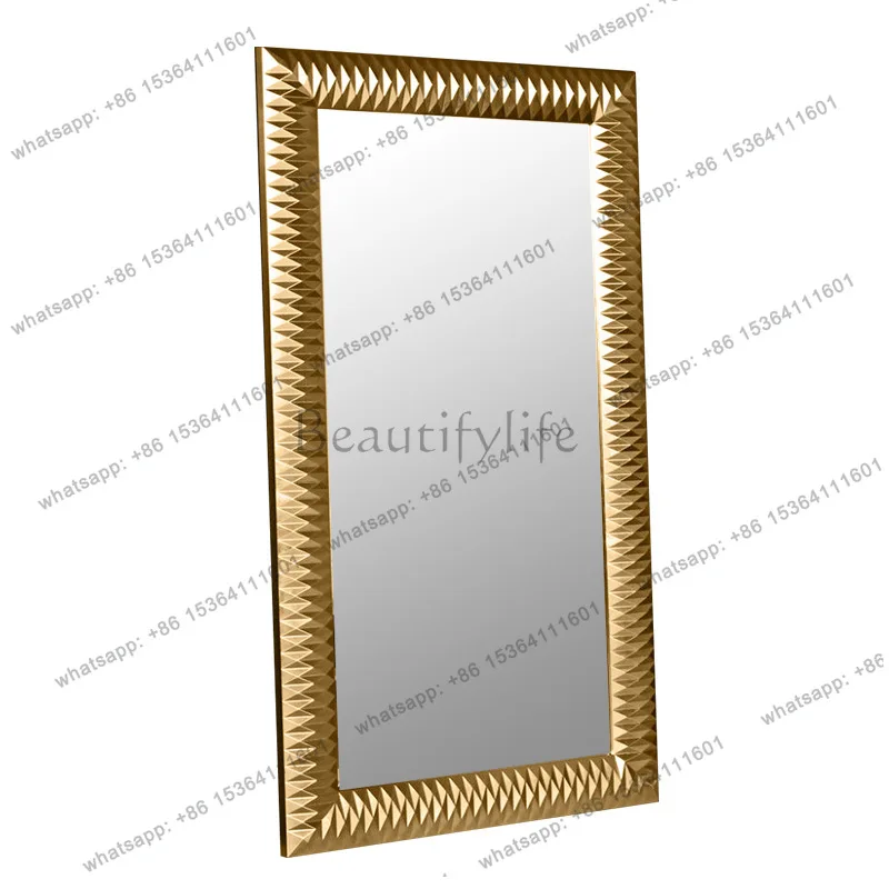 European-style dressing mirror household wall-mounted clothing store square engraved stereoscopic full-body mirror