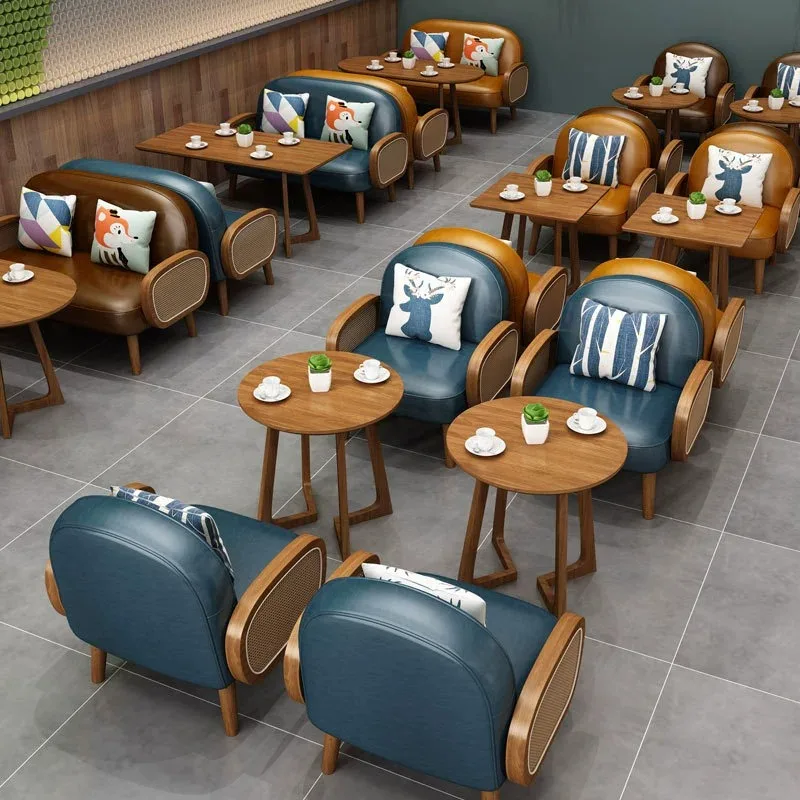 Commercial Restaurant Set Furniture Coffee Fast Food Shop Cafe Leather Sofa Booth Seating Restaurant Tables And Chairs Set