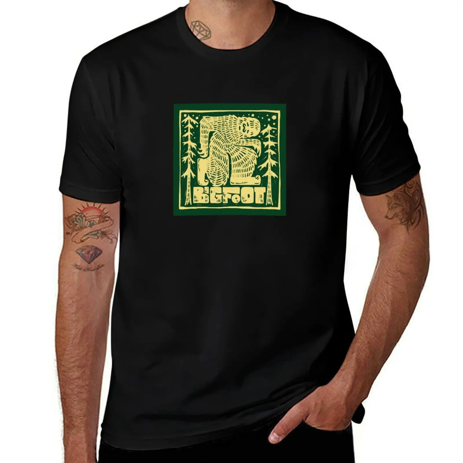 

Bigfoot Cryptid Woodcut Print T-Shirt graphics new edition graphic shirts fashion shirts tshirts for men