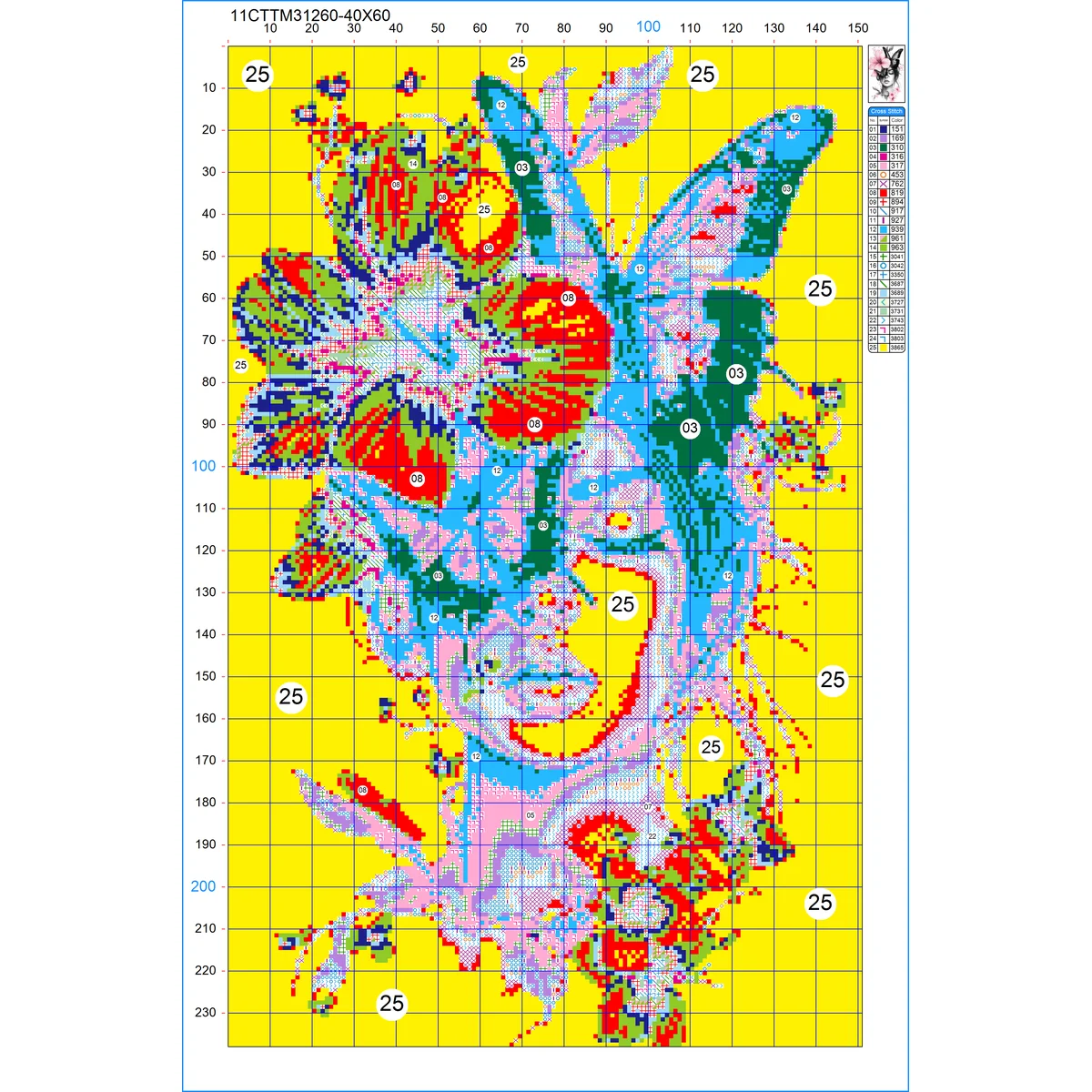 1 Stück 40x60 cm/15,7x23,6 Zoll, 11CT/14CT Kreuzstich-Set, DIY-Valentinstagsgeschenk, Stickerei-Set für Feste, Porträts – Detail 2