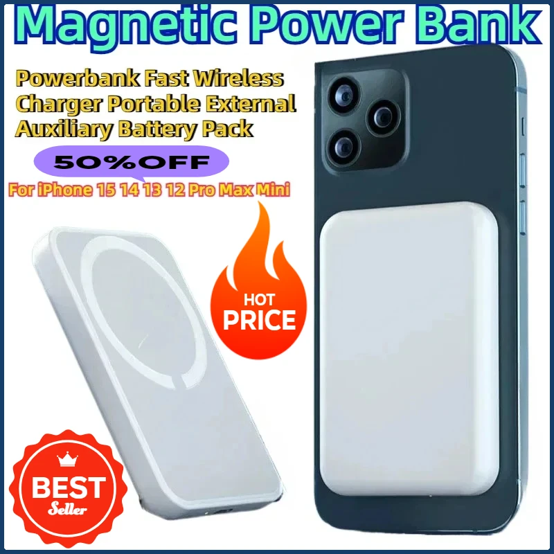 Voor iPhone 15 14 13 12 Pro Max Mini Magnetische Power Bank Powerbank Snelle Draadloze Oplader Draagbare Externe Extra batterij