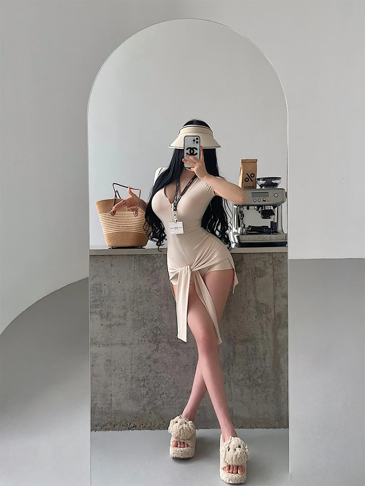 

Sexy V-Ne Slimming Two-Piece Set with Belted ort Sves Jumpsuit And orts for Young Girls High Waist ort Pants