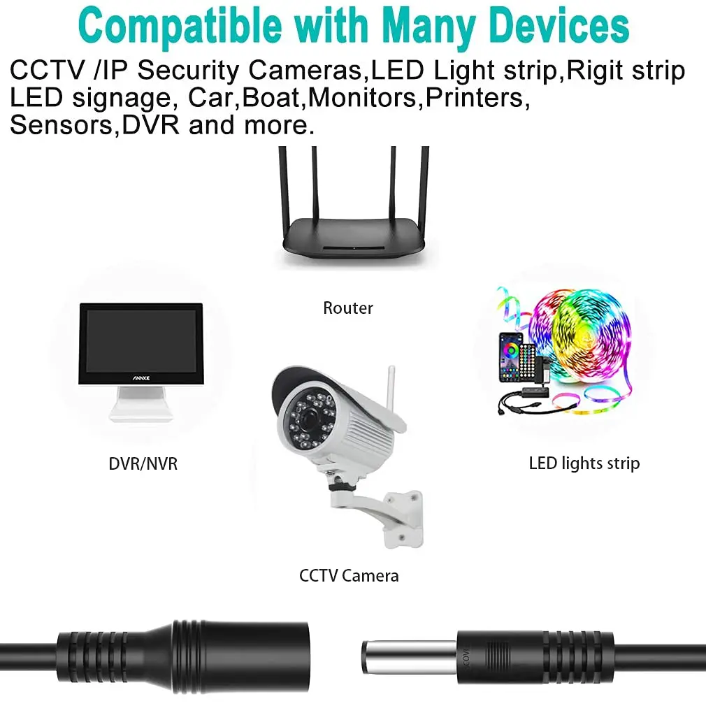 Conector de Cable de extensión de CC de 2M, 3M, 5M, 10M, 20M, Cable de alimentación de 12V, adaptador de Cable de extensión macho a hembra para tira