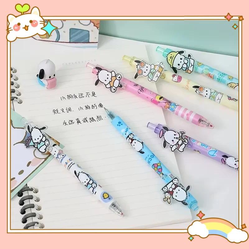 

Sanrio 48pcs Gel Pens Cartoon Pochacco Acrylic Patch Press Pen Black Ink 0.5mm Student School Supplies Cute Children's Prizes