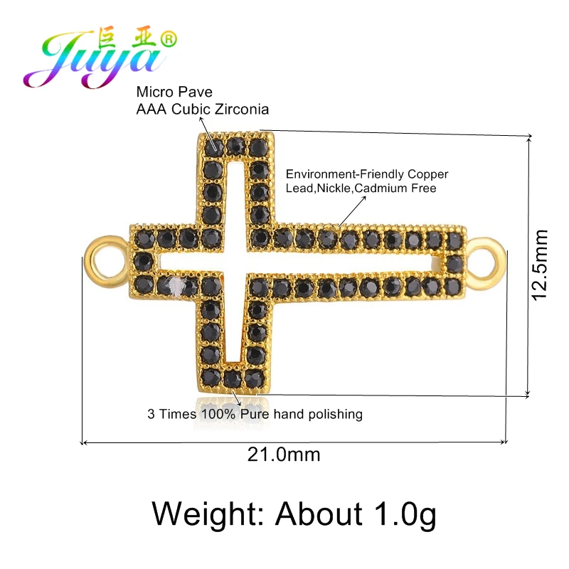 Juya Handmade 18K Gold Plated Copper Cross Charms Connector Accessories For DIY Women Men Christian Religious Jewelry Making