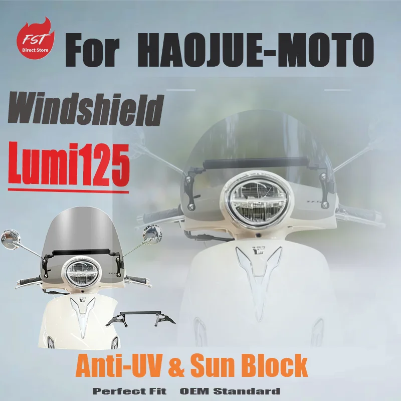 For Haojue Lumi125 Dedicated Windshield with Integrated Multi-Function Bracket, Windproof & Chest Guard