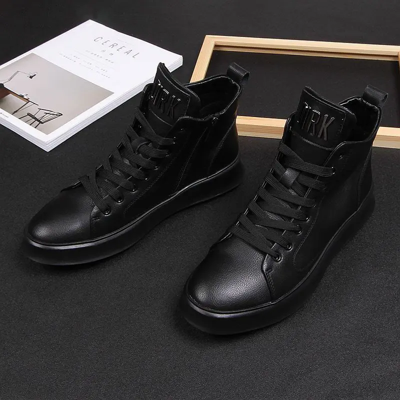 Spring Fashion High-Top Shoes Men\'s Versatile Casual Board Thick Bottom Hidden Heel White Shoes  mens leather shoes