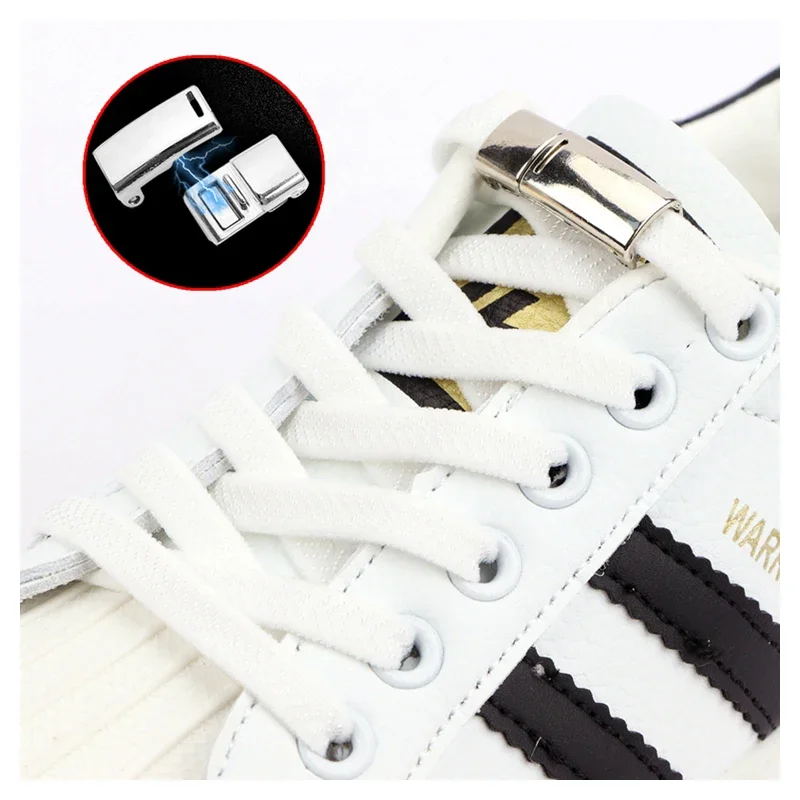 1 paire de lacets de chaussures élastiques verrouillage magnétique sans cravate lacets plats utilisés pour toutes les chaussures baskets enfant adulte lacet paresseux