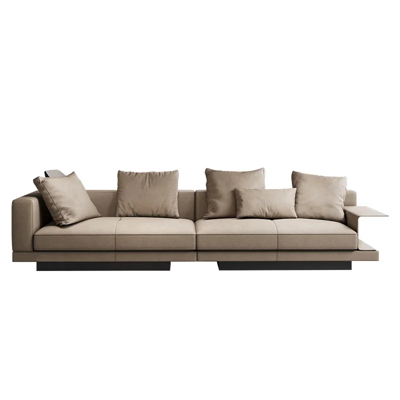 Italian minimalist leather sofa, modern simple and light luxury living room, straight front cowhide small family sofa