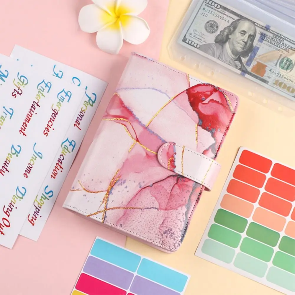 A6 Money Budget Planner Binder Marble Colorful Zipper Envelopes with Calculator Loose-leaf Cash Notebook Cover Cash And Savings