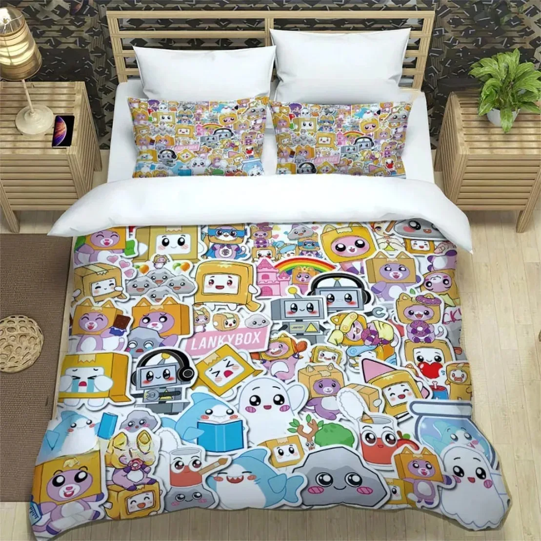 

3D Printed Cartoon L-Lankybox Bedding Sets Foxy Boxy Quilt Cover and Pillowcases Cute Duvet Cover for Children boys girls