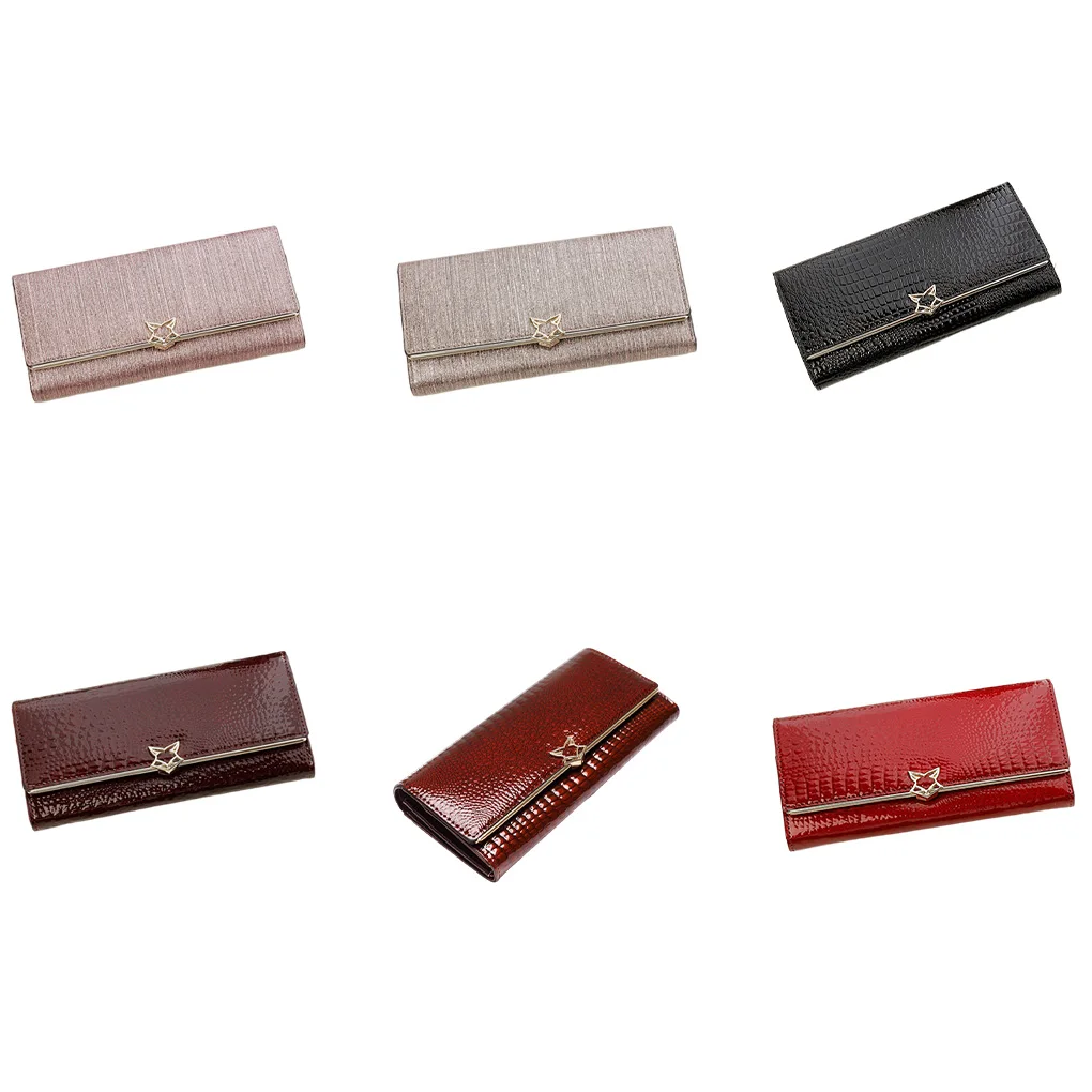 PU Leather Women Wallet Portable Replacement Snap Button Large Capacity Solid Color Card Holder Girls Ladies Purse Black