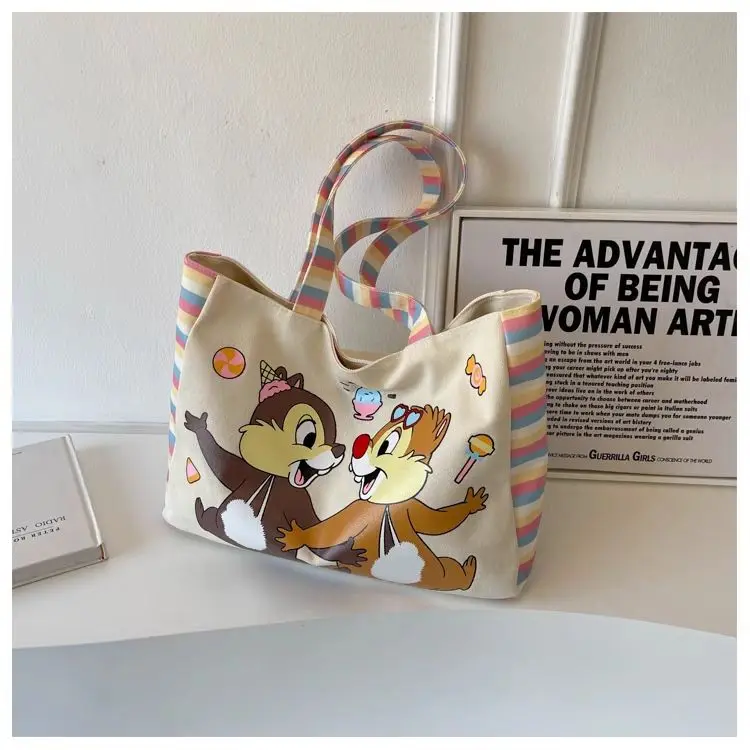 Disney canvas Crossbody Bags New rainbow strip all-in-one shoulder bag Large capacity book student commuting bag Tote bag