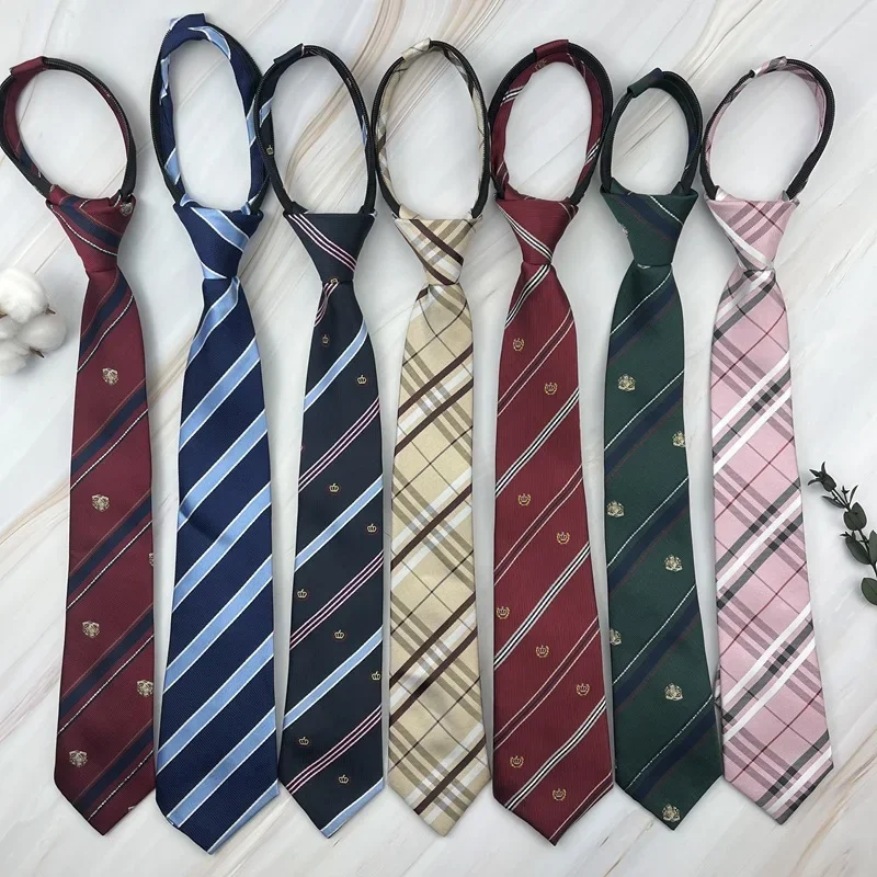 

Crown striped tie lazy zipper student school supply navy pink performance accessories plaid suit accessories
