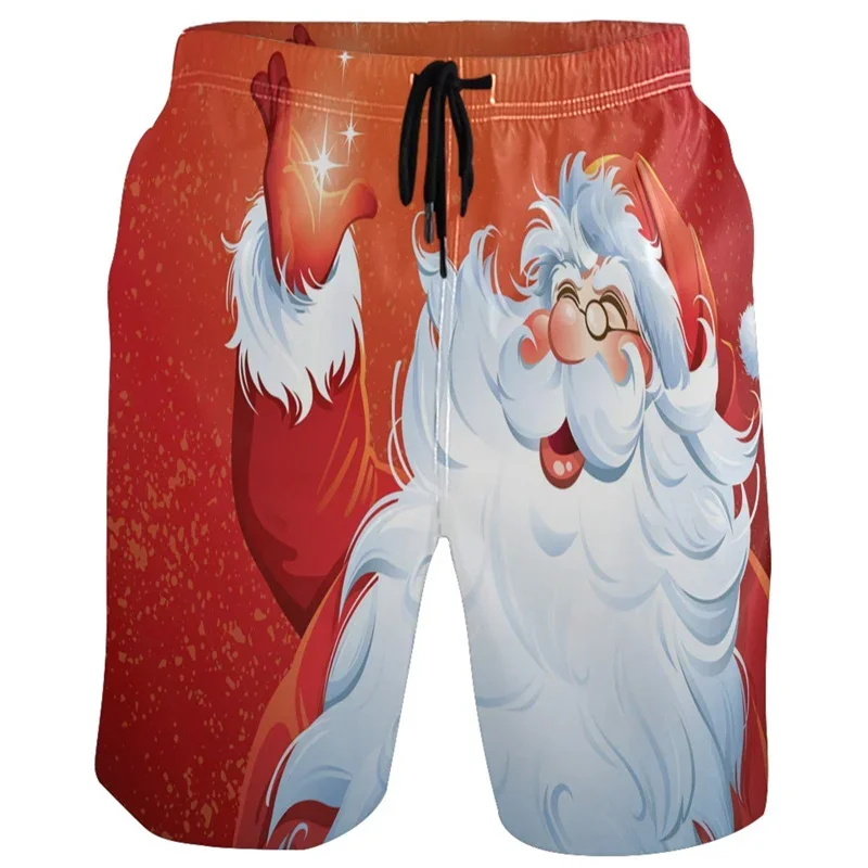 

3D Christmas Tree Reindeer Christmas Print Snowflake Santa Claus Shorts Y2k Board Shorts Summer