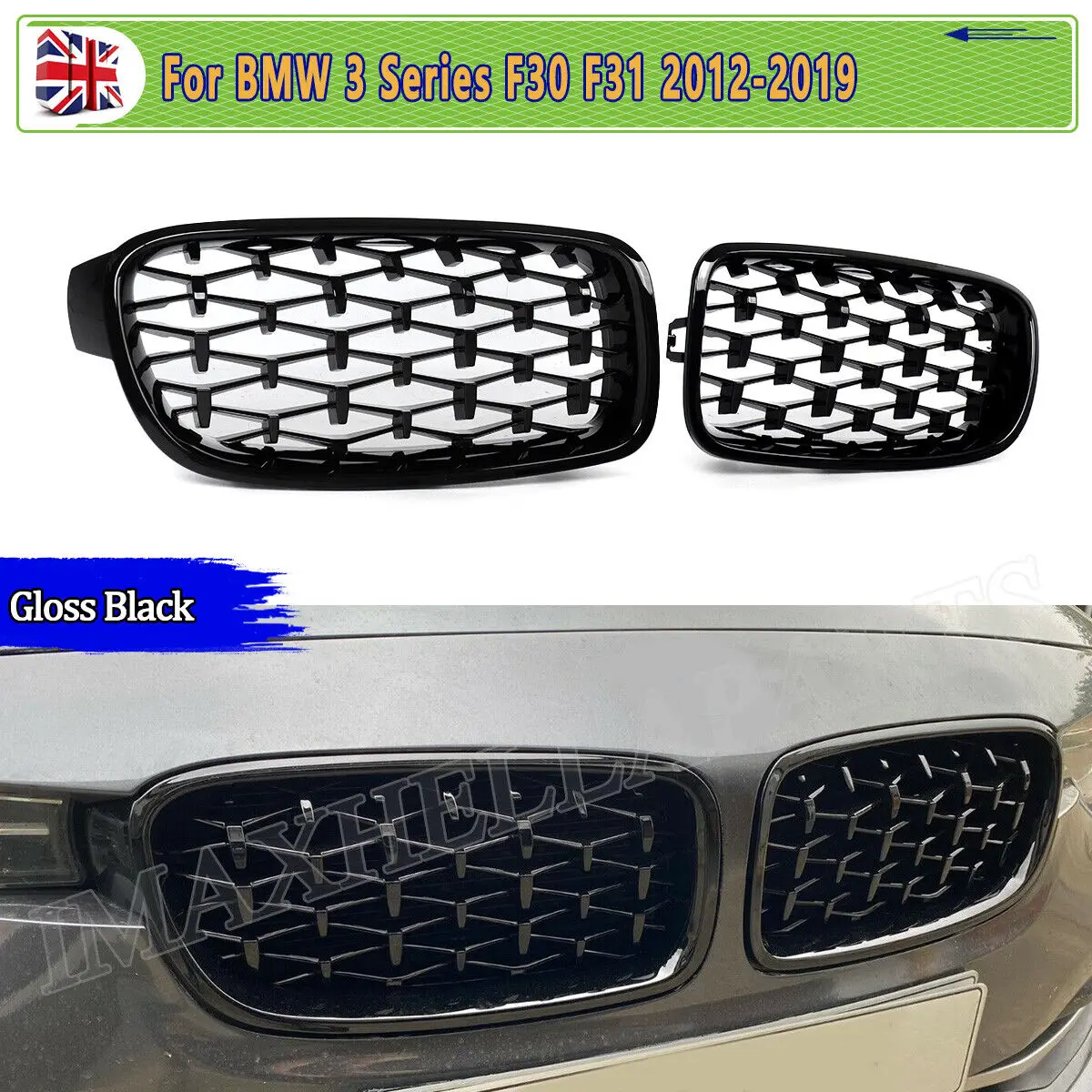 

Черная передняя решетка для BMW 3 серии F30 седан F31 318d 320i 330i 340i 320d Touring 2012-2017 Алмазная передняя решетка для почек
