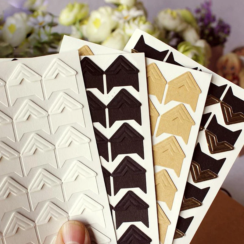 Kraft Paper Stickers For Photo Albums Retro DIY Scrapbook Sticker Scrapbooking Picture Frame Corner Decor 24pcs/Sheet