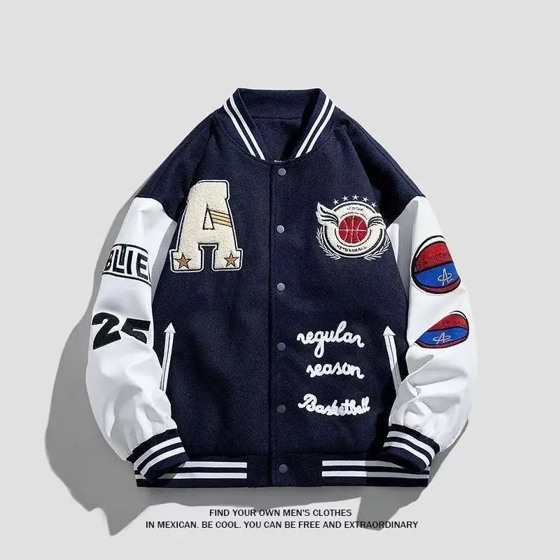 

Loose Fit Embroidered Letter Jaet Vintage American Sle Baseball Coat Spring Autumn Student Trendy Outerwear Women's Faion