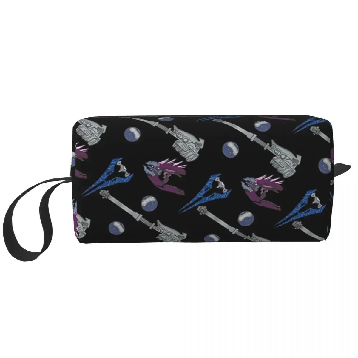 Bolsa de maquillaje con patrón de arma Halo, organizador de cosméticos, Kit Dopp de almacenamiento, bolsa de cosméticos de aseo para mujer, estuche de lápices de viaje de belleza