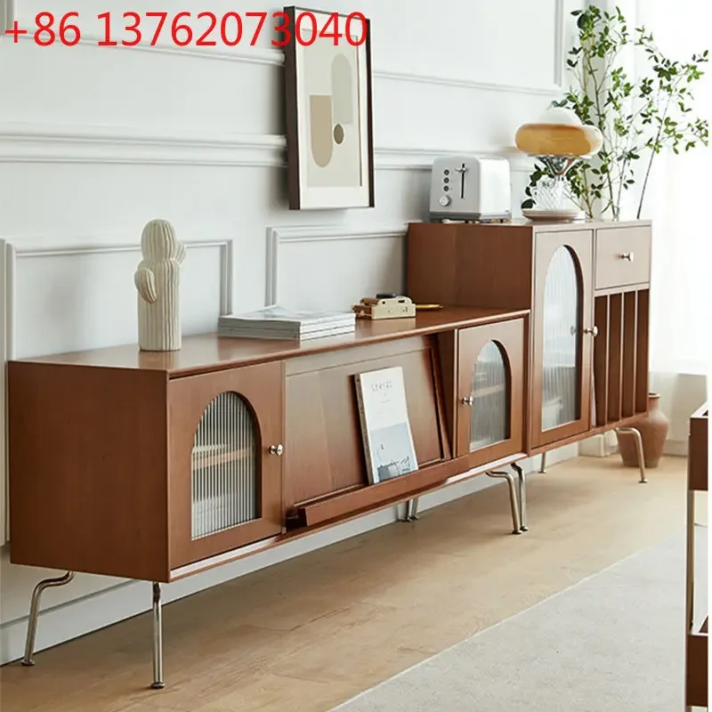 Nordic retro solid wood TV cabinet coffee table combination modern simple small apartment living room home floor cabinet