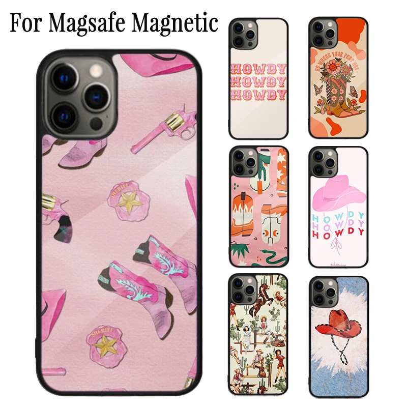 Cowboy Cowgirl Howdy Western Ranch Boho Magnetic Phone Case For iPhone 16 15 14 Plus 13 12 11 Pro Max Magsafe Wireless Cover