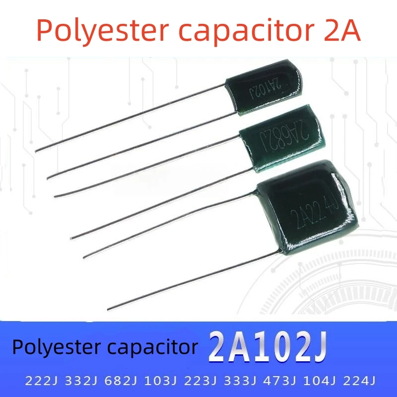 50PCS Polyester capacitor 2A102J 222J 332J 682J 103J 223J 333J 473J 104J 224J