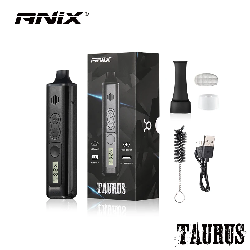 Original ANIX Taurus Erva Seca Vaporiezer Câmara de Cerâmica 1300mah Bateria Tela LCD Caneta Vape de Temperatura Variável