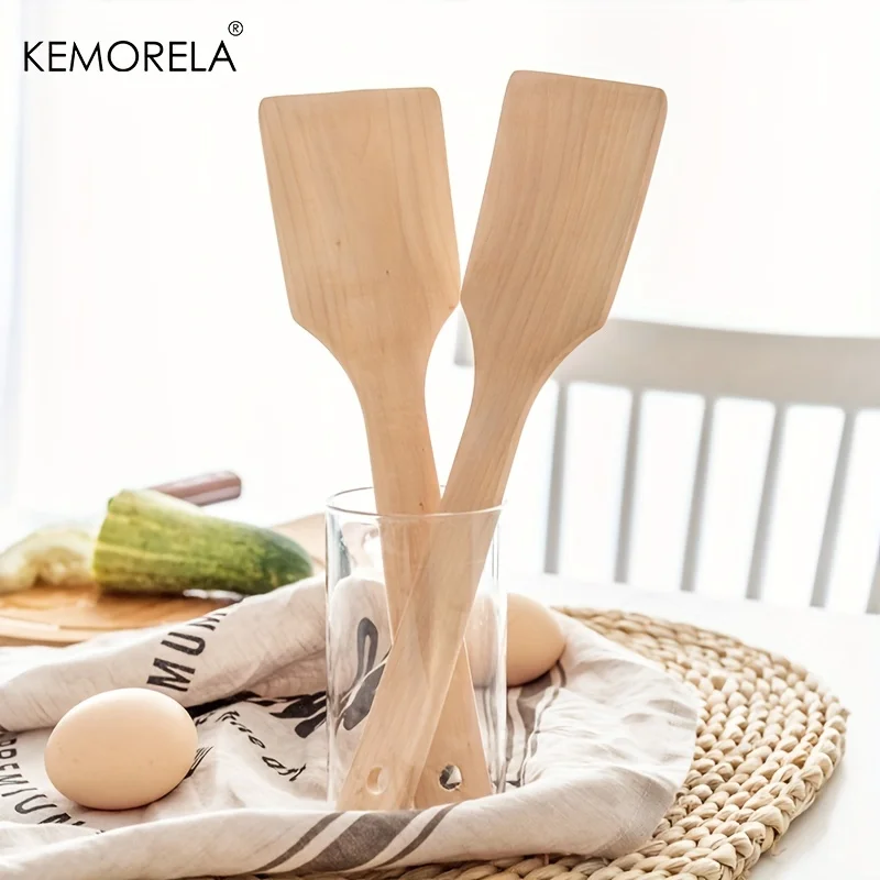 Espátula de madeira natural antiaderente, 2 peças, cozinha para fritar alimentos, mix, espátula, utensílio de cozinha doméstico