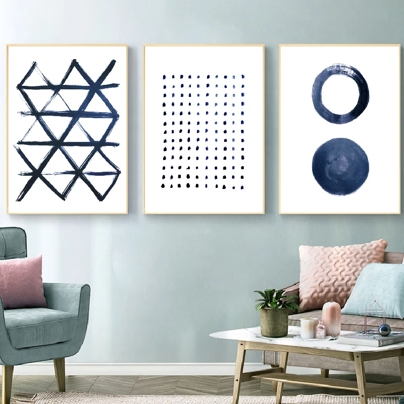 Indigo Wall Art Canvas Prints Scandinavian Posters Living Room Decoration , Modern Deep Blue Minimal Art Painting Wall Pictur