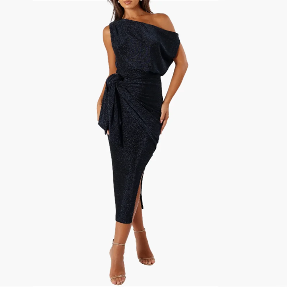 

Elegant Evening Dress Women Single Shoulder Pleated Straight Formal Party Gown Prom Dresses 2025 Cocktail Dress Customized
