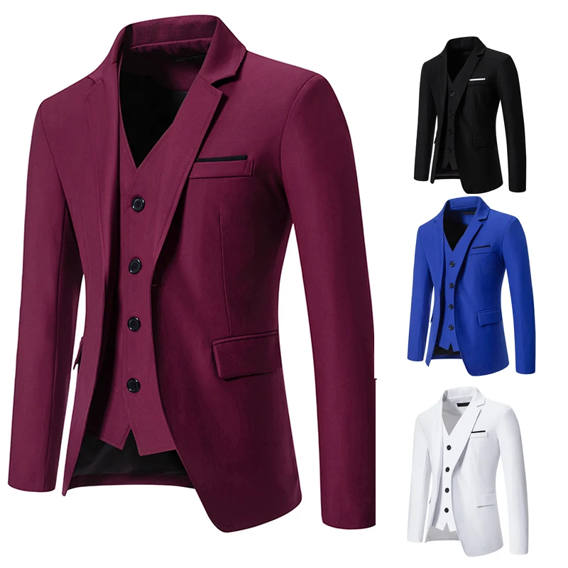 Blazer Men\'s Fashion Gentleman Solid Color Comfortable Business Color Match with Fake Two Wedding Casual Banquet Slim Suit