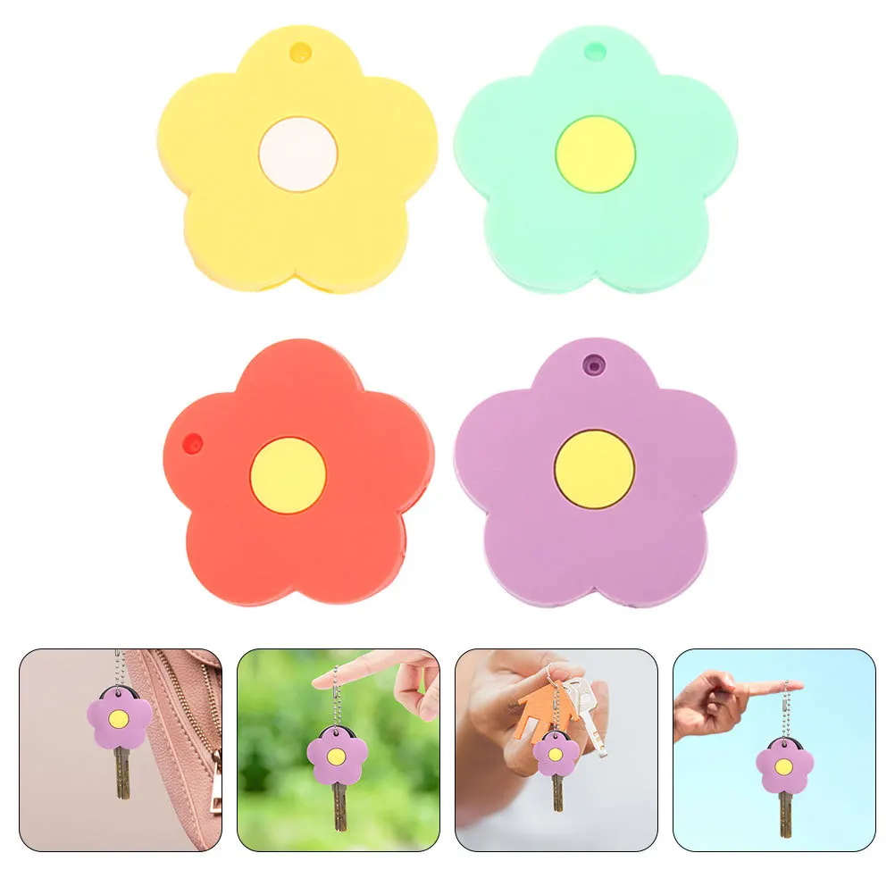 

4pcs Cute Flower Covers Cartoon Silicone Keychain Decor Ring Pendants Key Covers Key Caps For Keys Keychain