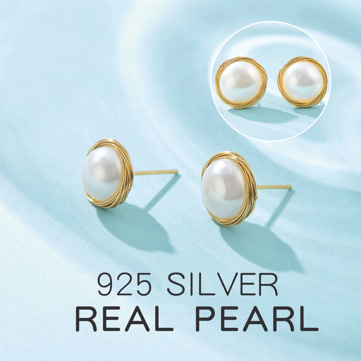 Handmade Real 925 Sterling Silver Stud Unusual Earrings Trendy for Women Natural Freshwater Pearl Jewelry Gift