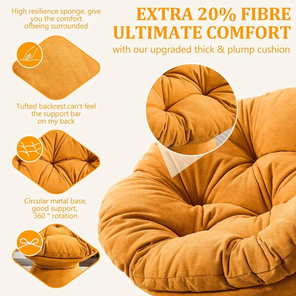 cadeira papasan com almofada e moldura, 360 °   cadeira giratória com detalhes, confortável reclinável de leitura redonda estofada em chenille com
