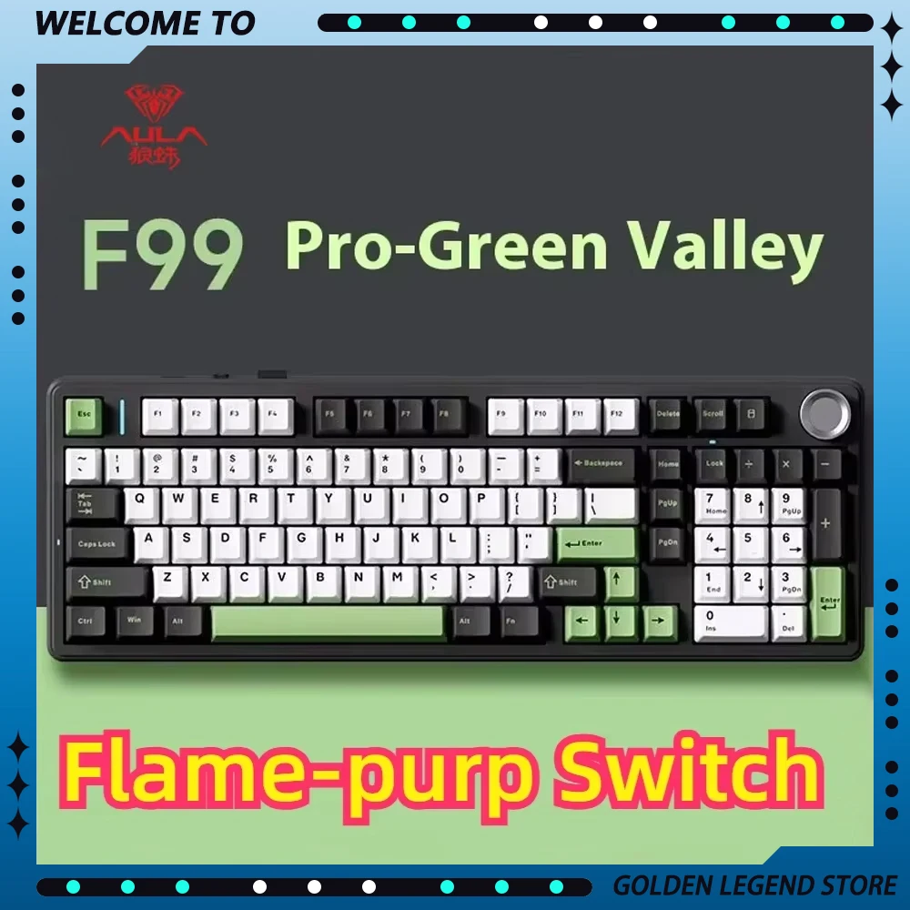 AULA F99 Pro Flame-Purp Switch V2 E-sport Mechanical Keyboards Wireless Bluetooth RGB Hot Swappable 3-Mode Keyboard 98 Keys