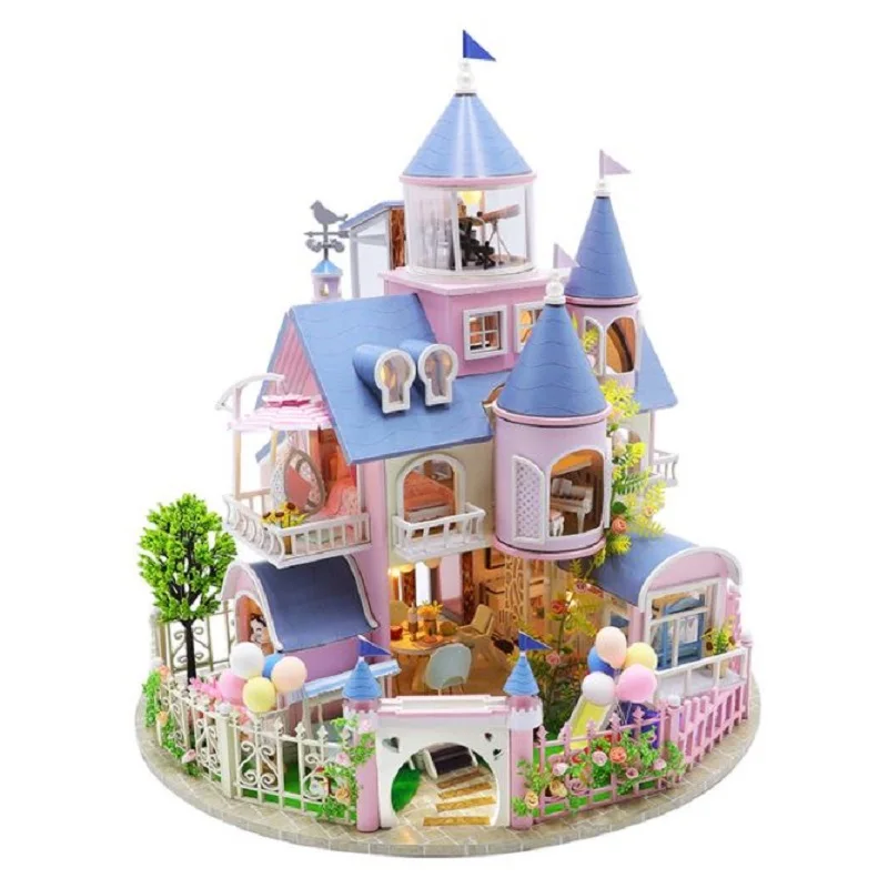 

Assembly DIY Wooden Doll house with Resin Miniatures Leds Creative Gift for Children Romantic Villa Fairy Castle Toys & Hobby