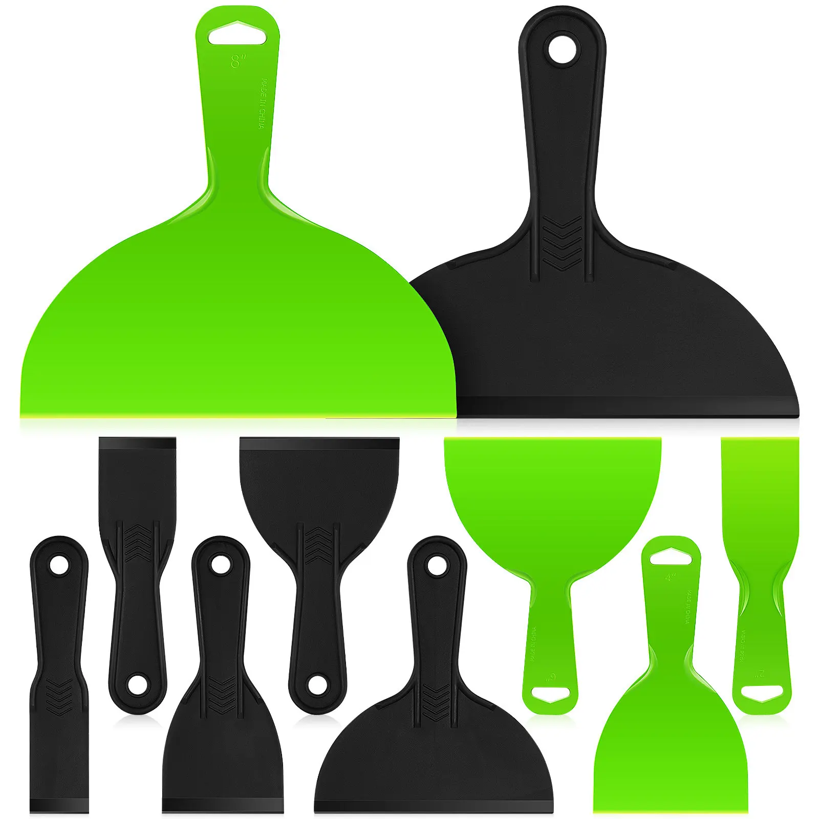 10Pcs Plastic Putty Spatula Scraper Tool Kit Smooth Wear Resistant Handles for Wall Refinishing Spackling Patching