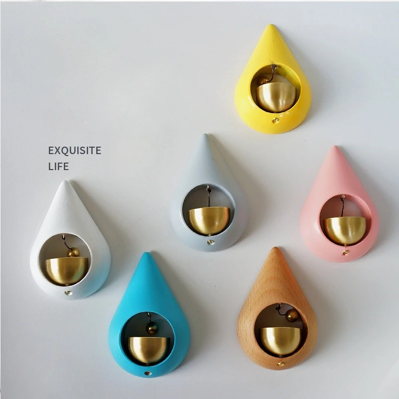 Brass dopamine wind chime solid wood water drop bell knocker creative wooden decorative doorbell household products