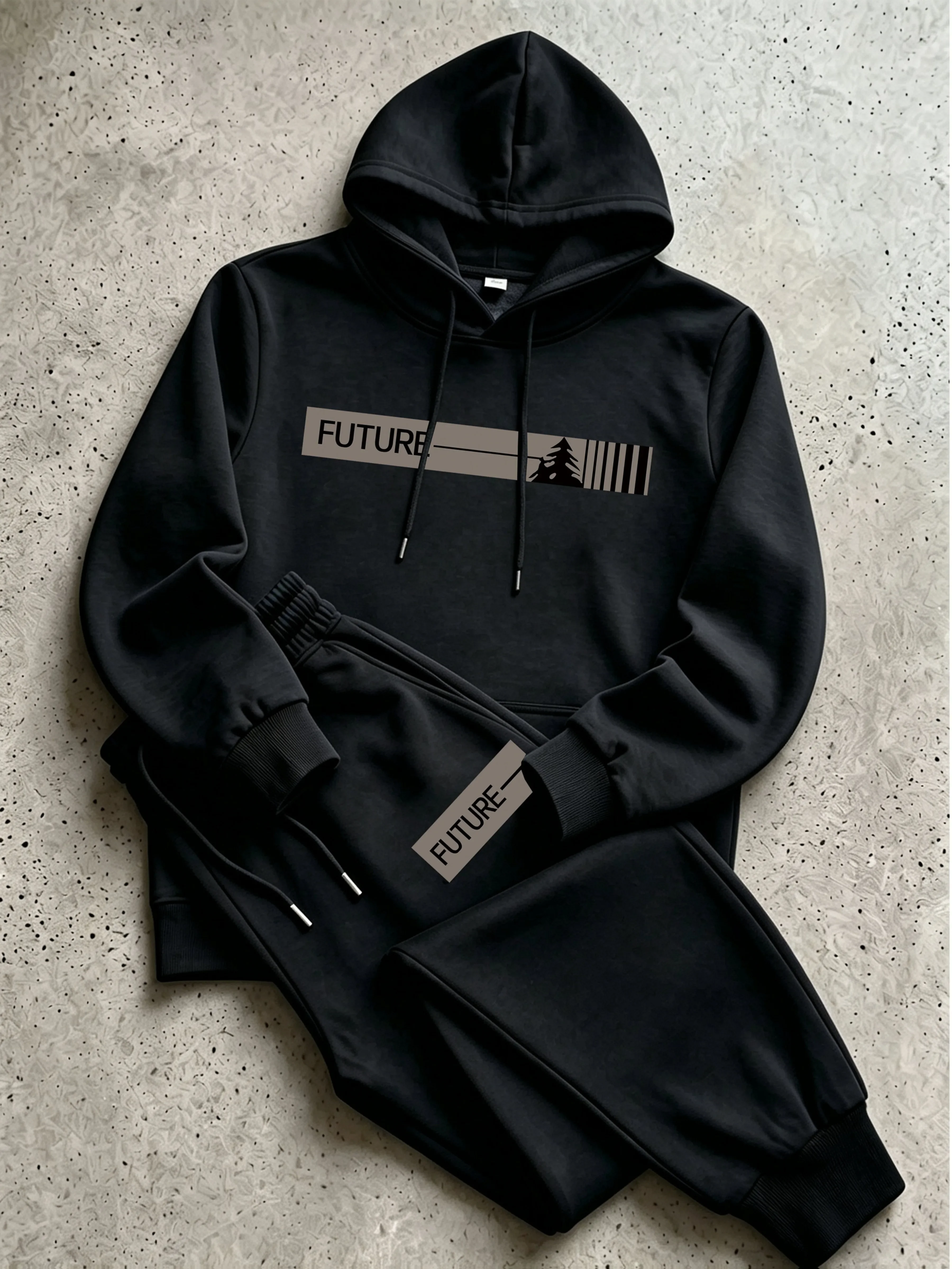 Men Tracksuit 2‑Piece Set Autumn Winter Casual Printed Hooded Sweatshirt +Jogger Pants Male Sportswear For Running Daily Wear