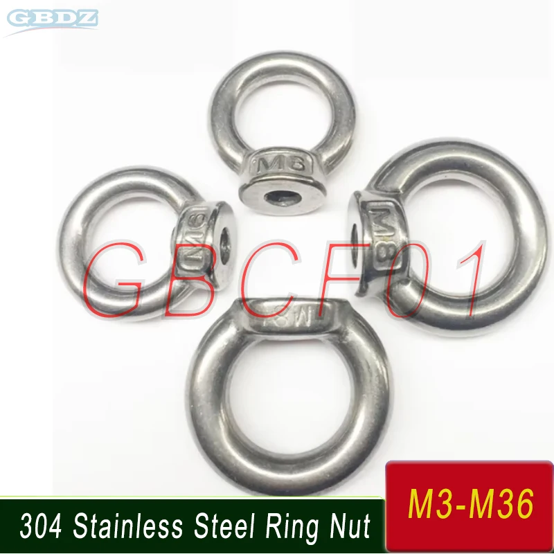 

304 Stainless Steel M3/M4/M5/M6/M8/M10/M12/M14/M16/M18/M20/M24-M36 Lifting Eye Nuts Ring Eyebolt Ring Hooking Nut Screws 1Pcs