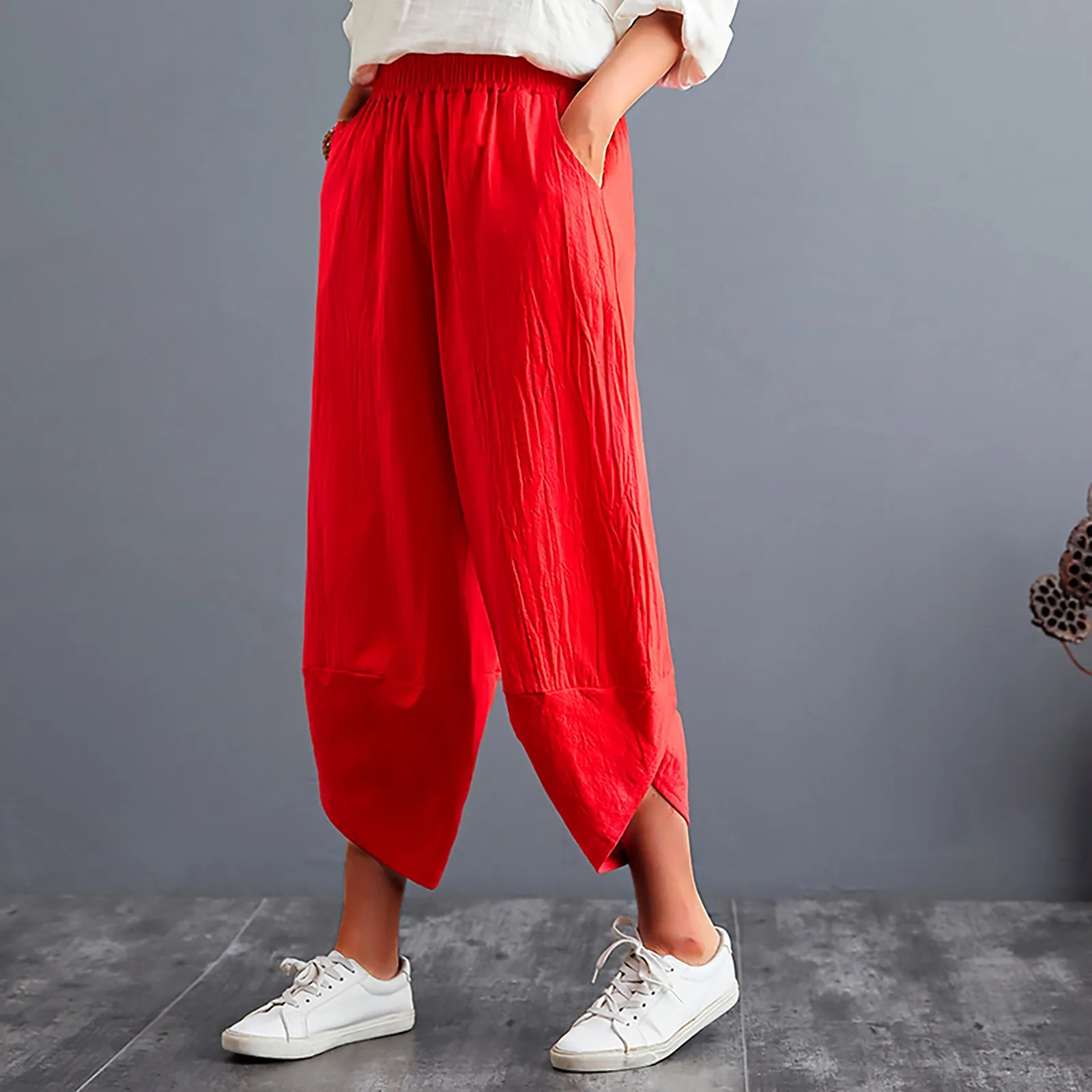 

Women Pants Cotton And Linen Harun Cropped Pants High Waist Solid Color Loose Versatile Thin Radish Womens Plus Size Pants