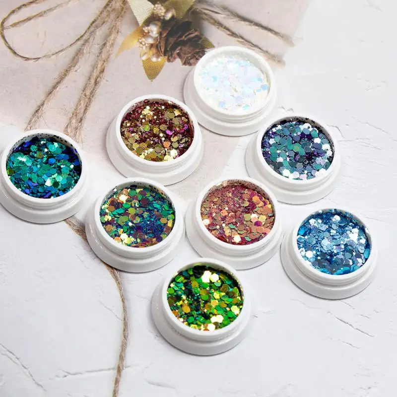 Shinning Mixed Hexagon Shape Chunky Nail Sequins Sparkly Flakes Slices for UV Gel Polish Manicures Body/Eye/Face Glitter