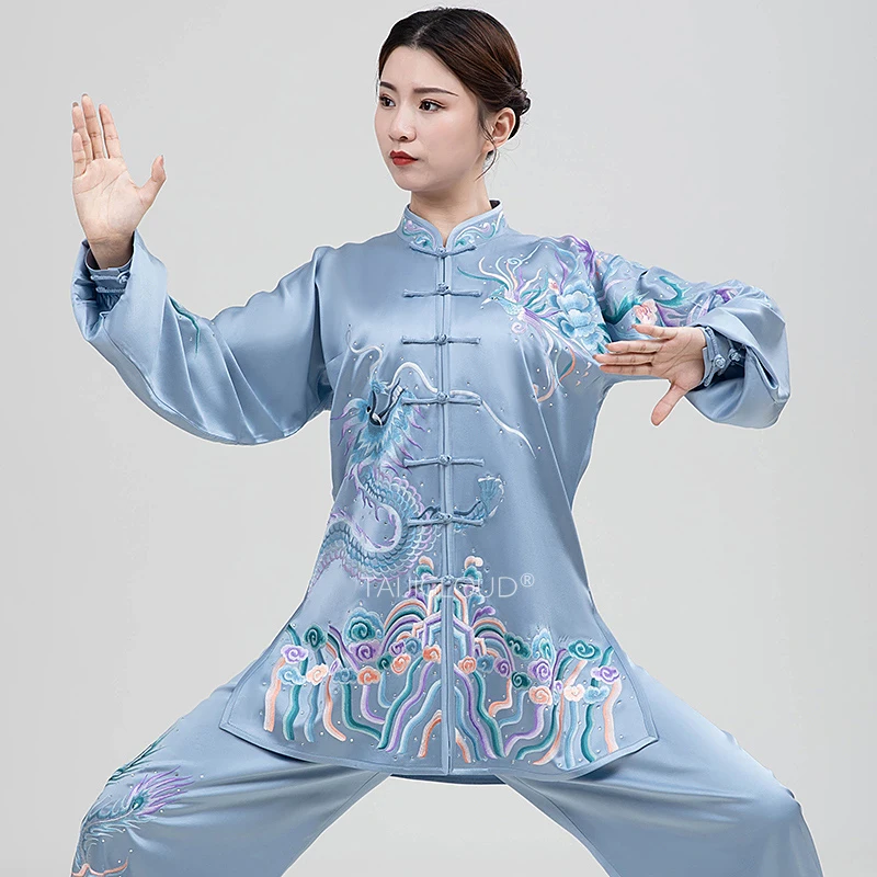 Hand-Embroidered Mulberry Silk Tai Chi & Martial Arts Suit, Unisex Kung Fu Training & Competition Outfit for Practice and Perfor