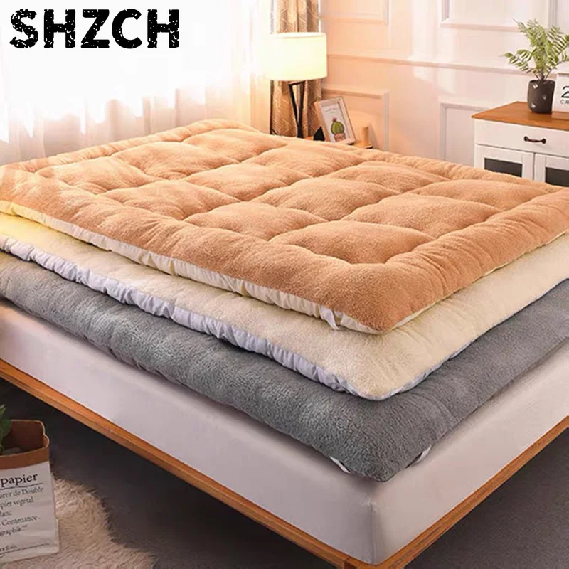 Lamb velvet mattress super warm double bed luxury mat Keep warm instantly folding mattress topper flannel king queen full size