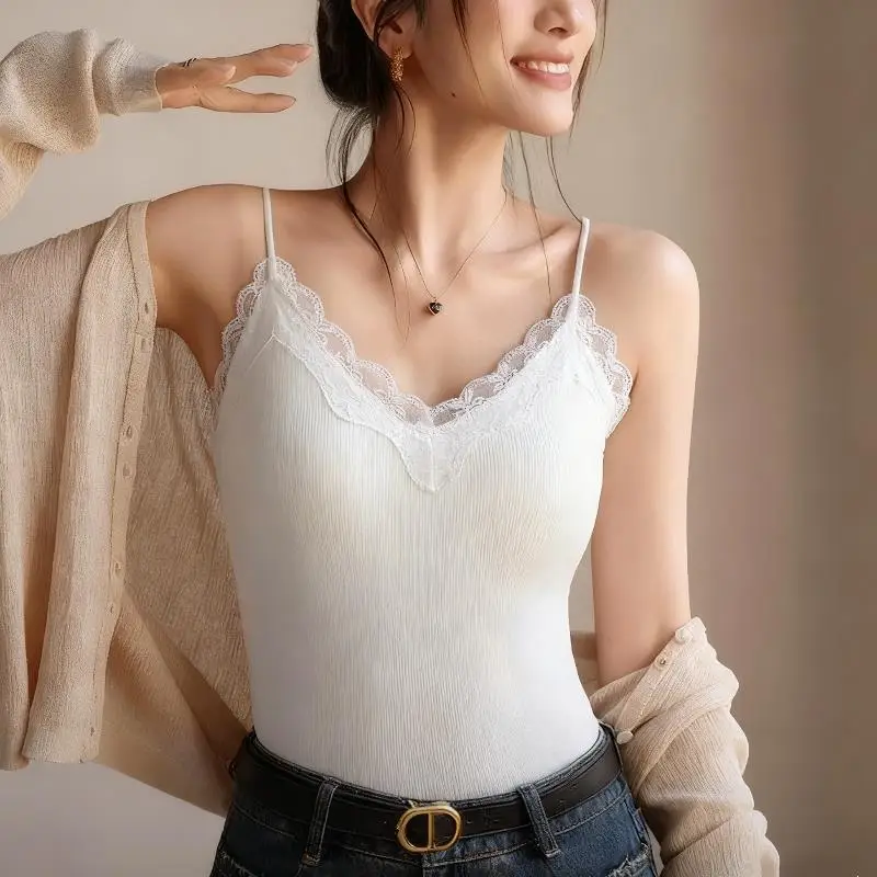 

Korean Lace Tank Top Women Cropped Camis Sexy White Tank Tops Female Sleeveless Black Vest Y2k Back-beautiful Underwear Lace Top