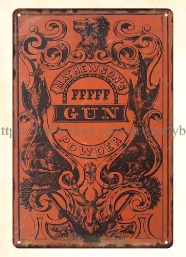 1860 Eureka Powder Works Mathewson's FFFFF Gun Powder metal tin sign  wall art